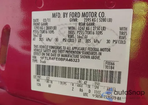 2011 Ford Ranger Sport из США, поврежденный, VIN 1FTLR4FE0BPA46323